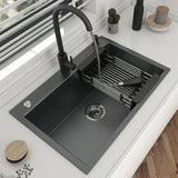 SteelNova Pro Küchenspüle Einzelbecken-Set – Edelstahl Einbauspüle mit Armatur | Gebürstete Oberfläche | Geräuschdämmung & Komplettzubehör