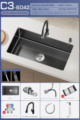 NoirCascade Pro Unterbau-Küchenspüle mit Wasserfallarmatur – Schwarze Edelstahl-Einbauspüle | 3 mm Stärke | Luxus-Design für moderne Küchen