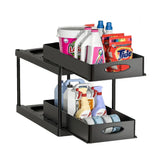 FlexiStore 2-stufiger Unterschrank-Organizer – Ausziehbares System mit Körben, Haken & Bechersystem
