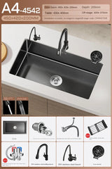 NoirCascade Pro Unterbau-Küchenspüle mit Wasserfallarmatur – Schwarze Edelstahl-Einbauspüle | 3 mm Stärke | Luxus-Design für moderne Küchen