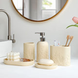Aurevia Luxury 5-teiliges Badezimmer-Set – Kunstharz Badaccessoires mit Gravurmuster | Seifenspender Set | Elegant & Pflegeleicht