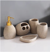 SCANDORA Badezimmer Set Resin – 4-teiliges Badaccessoire Set | Nordisches Design | Stilvolle Organisation