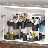 Küchen & Badezimmer Organizer Unter Spüle – Ausziehbares Regal mit Haken | Schrank Aufbewahrungssystem