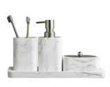 Marbellea Luxe 4-teiliges Badezimmer-Set – Marmoroptik Kunstharz Accessoire-Set | Seifenspender Set | Elegant & Modern