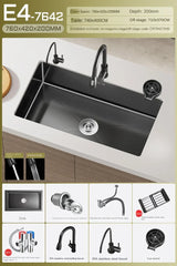 NoirCascade Pro Unterbau-Küchenspüle mit Wasserfallarmatur – Schwarze Edelstahl-Einbauspüle | 3 mm Stärke | Luxus-Design für moderne Küchen