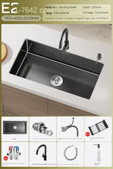 NoirCascade Pro Unterbau-Küchenspüle mit Wasserfallarmatur – Schwarze Edelstahl-Einbauspüle | 3 mm Stärke | Luxus-Design für moderne Küchen