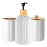 BambooPure SkandiWasch 3-teiliges Badezimmer-Organizer-Set – Bambus & Kunststoff Waschbecken-Accessoires | Seifenspender Set | Minimalistisch & Natürlich