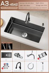 NoirCascade Pro Unterbau-Küchenspüle mit Wasserfallarmatur – Schwarze Edelstahl-Einbauspüle | 3 mm Stärke | Luxus-Design für moderne Küchen