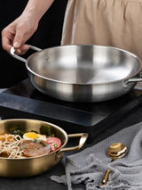 ChefServe Edelstahl-Multifunktionspfanne mit Griffsystem – Große Saucen- & Paellapfanne | Rostfreie Profi-Kochpfanne für gleichmäßige Hitze | Vielseitige Küchen- und Outdoorpfanne