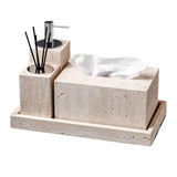 VitaStone Natura Badaccessoire-Set 6-teilig – Travertin Naturstein Badezimmerausstattung | Elegantes Spa-Design | Zeitlose Ordnung