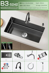 NoirCascade Pro Unterbau-Küchenspüle mit Wasserfallarmatur – Schwarze Edelstahl-Einbauspüle | 3 mm Stärke | Luxus-Design für moderne Küchen