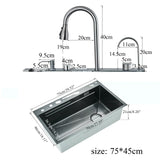 AquaSense Pro Edelstahl-Küchenspülen-Set mit Digitalarmatur – 75×45 cm Rechteckspüle | Gun Grey | 3 mm Stärke | Wasserfall & Temperaturanzeige