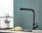NoirFlow Design-Küchenarmatur mit Ausziehbrause – 360° Schwenkfunktion, Zwei Strahlarten & Mattschwarzes Edelstahl-Finish