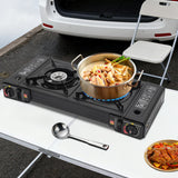 FreizeitKoch Doppel-Gaskocher – 2-Flammen-Campingkocher mit automatischer Piezozündung | 2.5 kW Tischkocher | Grillplatte & Tragekoffer