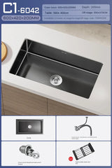 NoirCascade Pro Unterbau-Küchenspüle mit Wasserfallarmatur – Schwarze Edelstahl-Einbauspüle | 3 mm Stärke | Luxus-Design für moderne Küchen