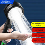 AquaGlow Smart LED-Duschbrause mit Temperaturanzeige – Digitale Hochdruck-Handbrause | Wassersparend | 4 Strahlarten