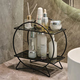 LuxeTier Doppelablage Kosmetik Organizer – Zweistöckiges Aufbewahrungsregal in Gold/Schwarz | Marmoroptik Schalen | Elegante Ordnung