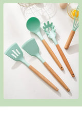 CookNature Premium 12-teiliges Silikon-Küchenhelfer-Set mit Holzgriffen – Hitzebeständiges Kochutensilien-Set | Kratzfreie Küchenwerkzeuge für Antihaft-Pfannen & modernes Kochen