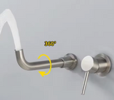 WallFlow Wandarmatur für Waschbecken aus Messing – Einhebelmischer im Edelstahleffekt | Platzsparend | Modernes Design