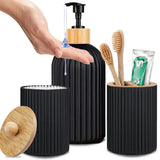 BambooPure SkandiWasch 3-teiliges Badezimmer-Organizer-Set – Bambus & Kunststoff Waschbecken-Accessoires | Seifenspender Set | Minimalistisch & Natürlich