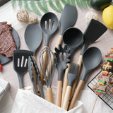 CookMaster Pro Küchenutensilien-Set – 12-teiliges Silikon-Kochset mit Holzgriffen | hitzebeständige Küchenhelfer | stilvolle Premium-Küchenausstattung