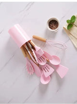 CookNature Premium 12-teiliges Silikon-Küchenhelfer-Set mit Holzgriffen – Hitzebeständiges Kochutensilien-Set | Kratzfreie Küchenwerkzeuge für Antihaft-Pfannen & modernes Kochen