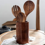 NaturEssence Premium Holz-Küchenhelfer-Set mit Aufbewahrungsgefäß – 5-teiliges Kochbesteck aus Naturholz | Schonendes Kochutensilien-Set für Antihaftgeschirr | Nachhaltiges Küchenorganisations-Set