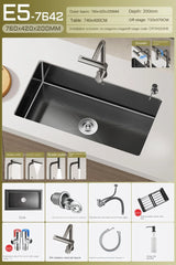 NoirCascade Pro Unterbau-Küchenspüle mit Wasserfallarmatur – Schwarze Edelstahl-Einbauspüle | 3 mm Stärke | Luxus-Design für moderne Küchen