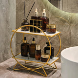 LuxeTier Doppelablage Kosmetik Organizer – Zweistöckiges Aufbewahrungsregal in Gold/Schwarz | Marmoroptik Schalen | Elegante Ordnung