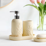 Aurevia Luxury 5-teiliges Badezimmer-Set – Kunstharz Badaccessoires mit Gravurmuster | Seifenspender Set | Elegant & Pflegeleicht