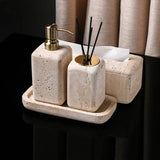 VitaStone Natura Badaccessoire-Set 6-teilig – Travertin Naturstein Badezimmerausstattung | Elegantes Spa-Design | Zeitlose Ordnung