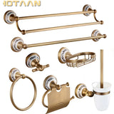 RoyalHeritage Premium Badaccessoire Set Antik Messing & Keramik 5-teilig – Vintage Badezimmer Komplettset | Wandmontiertes Luxus-Accessoires-Set im Retro Design | Rostfreies Messing für stilvolle Badgestaltung
