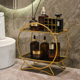 LuxeTier Doppelablage Kosmetik Organizer – Zweistöckiges Aufbewahrungsregal in Gold/Schwarz | Marmoroptik Schalen | Elegante Ordnung