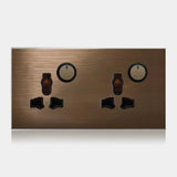 RETROLUX EU Wandschalter & Steckdose – Vintage Kaffee Braun | LED Anzeige & Reset | 110–250V | CE-zertifiziert