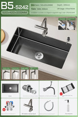 NoirCascade Pro Unterbau-Küchenspüle mit Wasserfallarmatur – Schwarze Edelstahl-Einbauspüle | 3 mm Stärke | Luxus-Design für moderne Küchen