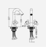 Rubino Chrom Waschtischarmatur mit Dreh-Auslauf – Zweigriffarmatur aus Messing | Präzise Temperaturregelung | Elegantes Farbdesign