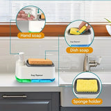 TriClean Küchen Seifensystem – Kombispender mit Schwammhalter | 3-fach Funktion | Ordnung & Hygiene