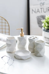 NordAura SkandiKeramik 4-teiliges Badezimmer-Set – Skandinavisches Keramik Accessoire-Set | Minimalistisch | Seifenspender & Organizer
