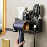 Haartrockner-Wandorganizer mit Doppelablage – Selbstklebender Föhnhalter aus ABS-Kunststoff | Kabelfach & Zubehörhalter | Bohrfreie Montage
