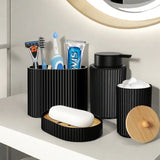 AquaNero Design Badaccessoire-Set 4-teilig – Schwarze Badezimmerausstattung aus Kunststoff | Modernes Ordnungs-System | Pflegeleicht & Stilvoll