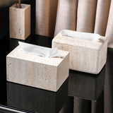 VitaStone Natura Badaccessoire-Set 6-teilig – Travertin Naturstein Badezimmerausstattung | Elegantes Spa-Design | Zeitlose Ordnung
