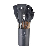 CookNature Premium 12-teiliges Silikon-Küchenhelfer-Set mit Holzgriffen – Hitzebeständiges Kochutensilien-Set | Kratzfreie Küchenwerkzeuge für Antihaft-Pfannen & modernes Kochen
