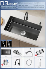 NoirCascade Pro Unterbau-Küchenspüle mit Wasserfallarmatur – Schwarze Edelstahl-Einbauspüle | 3 mm Stärke | Luxus-Design für moderne Küchen