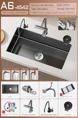 NoirCascade Pro Unterbau-Küchenspüle mit Wasserfallarmatur – Schwarze Edelstahl-Einbauspüle | 3 mm Stärke | Luxus-Design für moderne Küchen