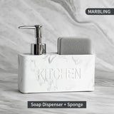 CleanDock Küchen Seifenspender Set – Spülmittelspender mit Schwammhalter | Ordnungssystem | Platzsparende Spüllösung