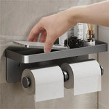 AurumShelf Design Toilettenpapierhalter mit Ablage – Wandmontage aus Aluminiumlegierung | Modernes Badaccessoire | Handyablage integriert