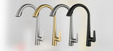 GoldFlow Küchenarmatur mit Ausziehbrause – Edelstahl Spültischmischer in Gebürstetem Gold | Flexibler Wasserhahn | Modernes Küchendesign