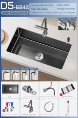 NoirCascade Pro Unterbau-Küchenspüle mit Wasserfallarmatur – Schwarze Edelstahl-Einbauspüle | 3 mm Stärke | Luxus-Design für moderne Küchen