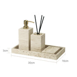 TerraViva Travertin Badaccessoires Set – Naturstein Badezimmer Set | Exklusive Spa-Optik | Stilvolle Organisation