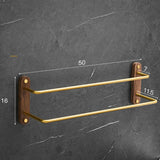 AuriaTwin Luxus Doppel-Handtuchstange Wand – Alufer Handtuchhalter 50–60 cm | 2 Stangen + Haken | Schwarz/Gold mit Walnussakzent